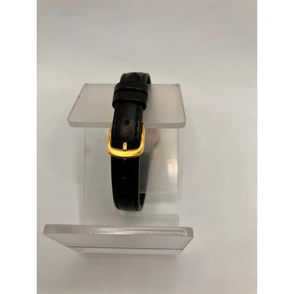 Women's Watch Lot‎ of (2) Gold Tone BLACK LEATHER Gruen Diamon Analog